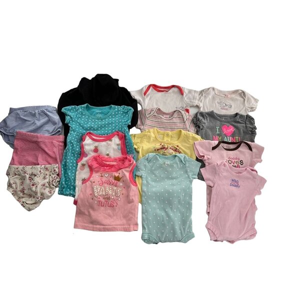 Baby Girls Assorted One piece & Shorts Bundle - Sizes 6M Cotton Blend 15 Piece